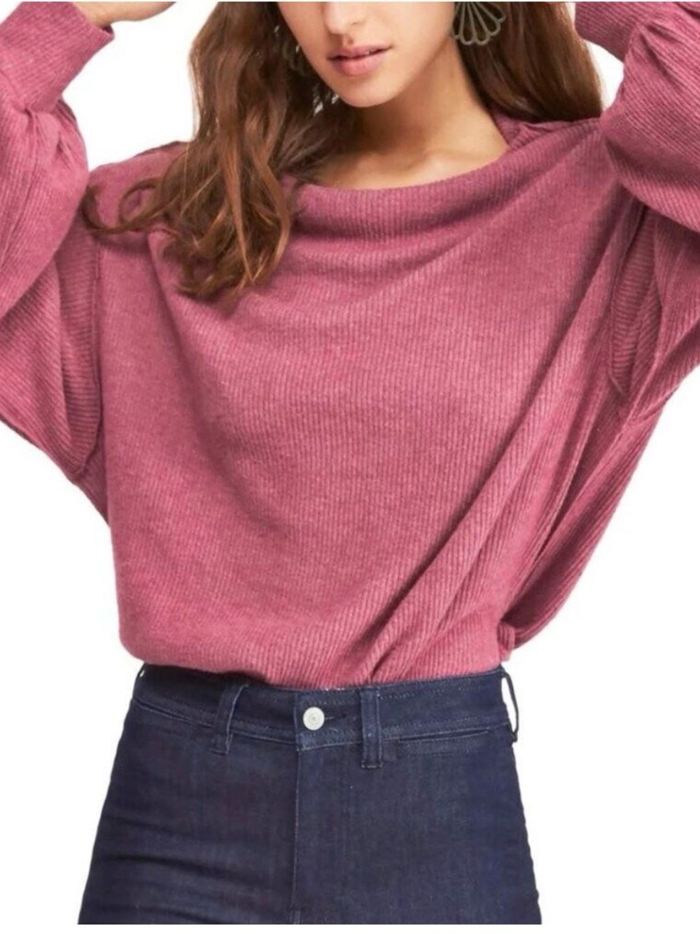 Free People We the Free Main Squeeze Hacci Ribbed Knit  off shoulder top large - Picture 9 of 12